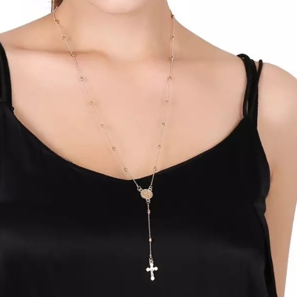 NWT Silver Cross Beaded Necklace